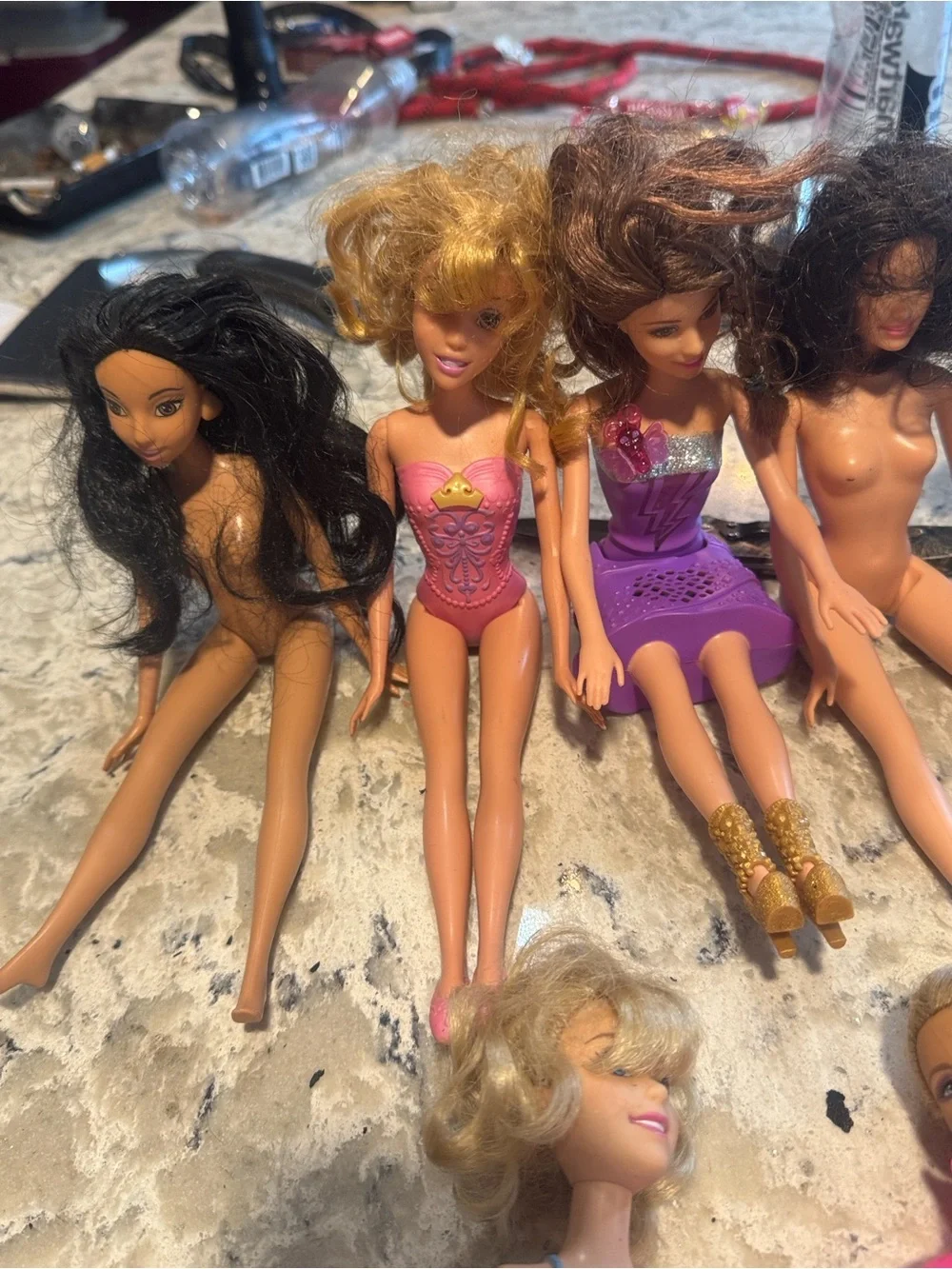 Fashion Doll Lot – Mixed Skin Tones with Pink and Purple Outfits vintage dolls